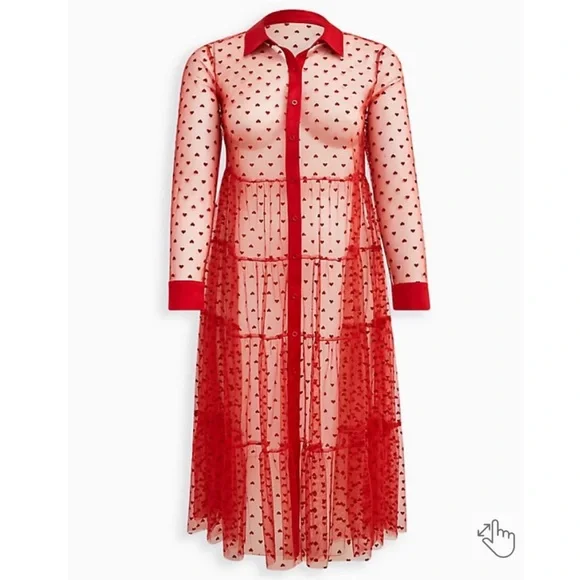 NWT TORRID Kimono - Button Front Mesh Red Hearts - Picture 6 of 9